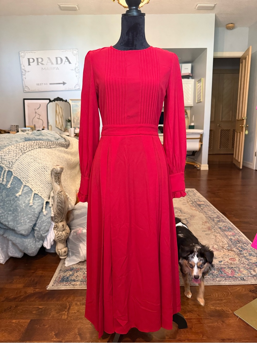 Unk Red Long-Sleeve Pintuck Maxi Dress